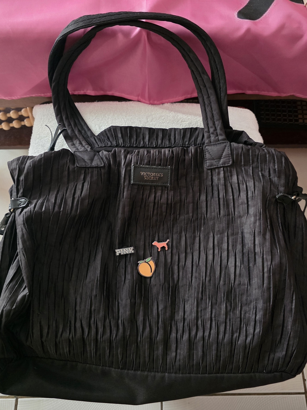 Victoria's Secret Black Pleated Tote Bag
